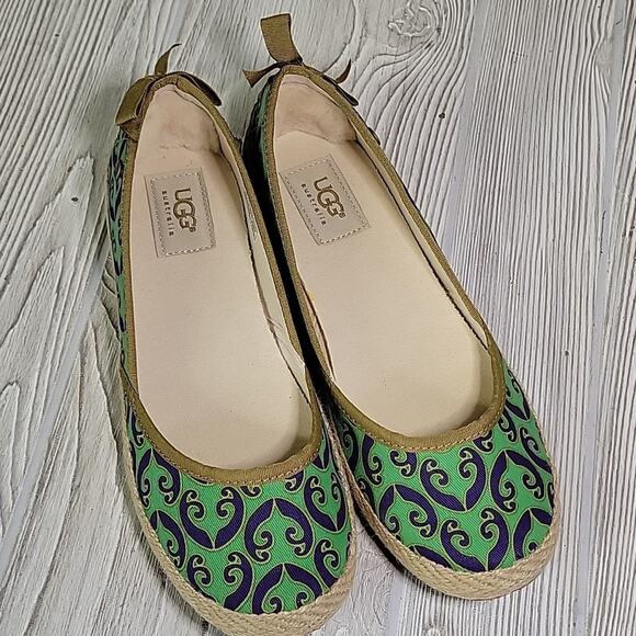 UGG Indah Marrakech Green Blue Cotton Flats Womens Size 7 New - Picture 13 of 13
